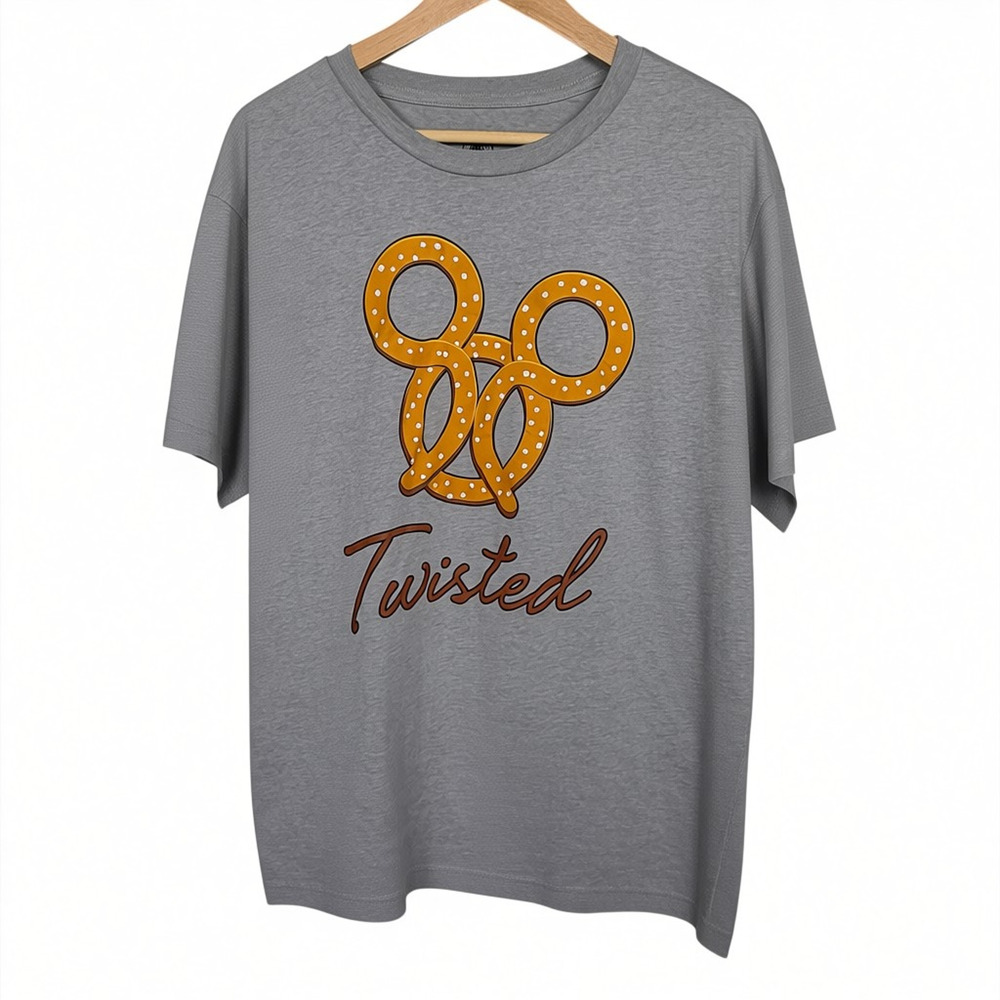 Mickey Mouse Twisted Pretzel Disney Parks Men's Large Gray Short Sleeve T Shirt